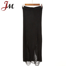 Unique elegant ladies long skirt design women black irregular hem pencil skirt